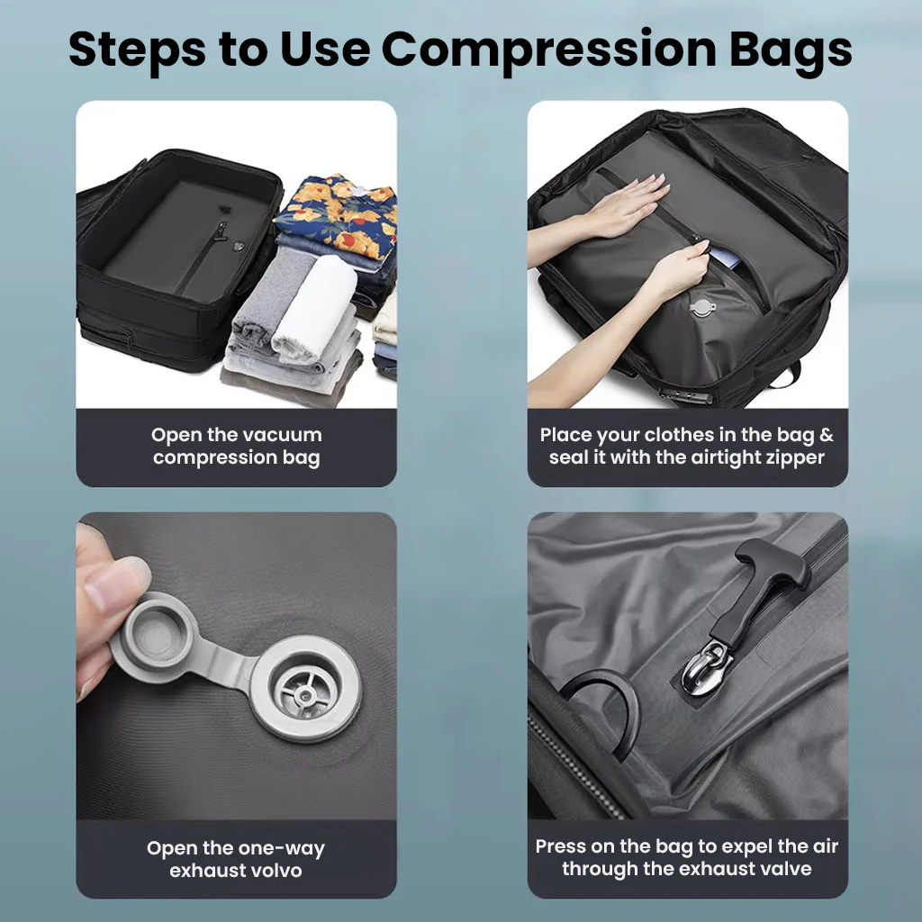 TECPHILE - JL152E Airpack Travel Vacuum Backpack Laptop Bag for Men 30-60L Expandable - Image 6