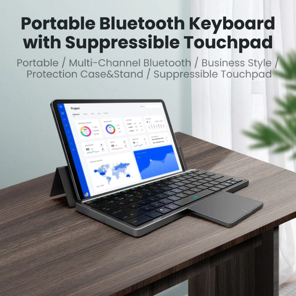 TECPHILE - KF8700 Wireless Keyboard with Foldable Case - Image 2