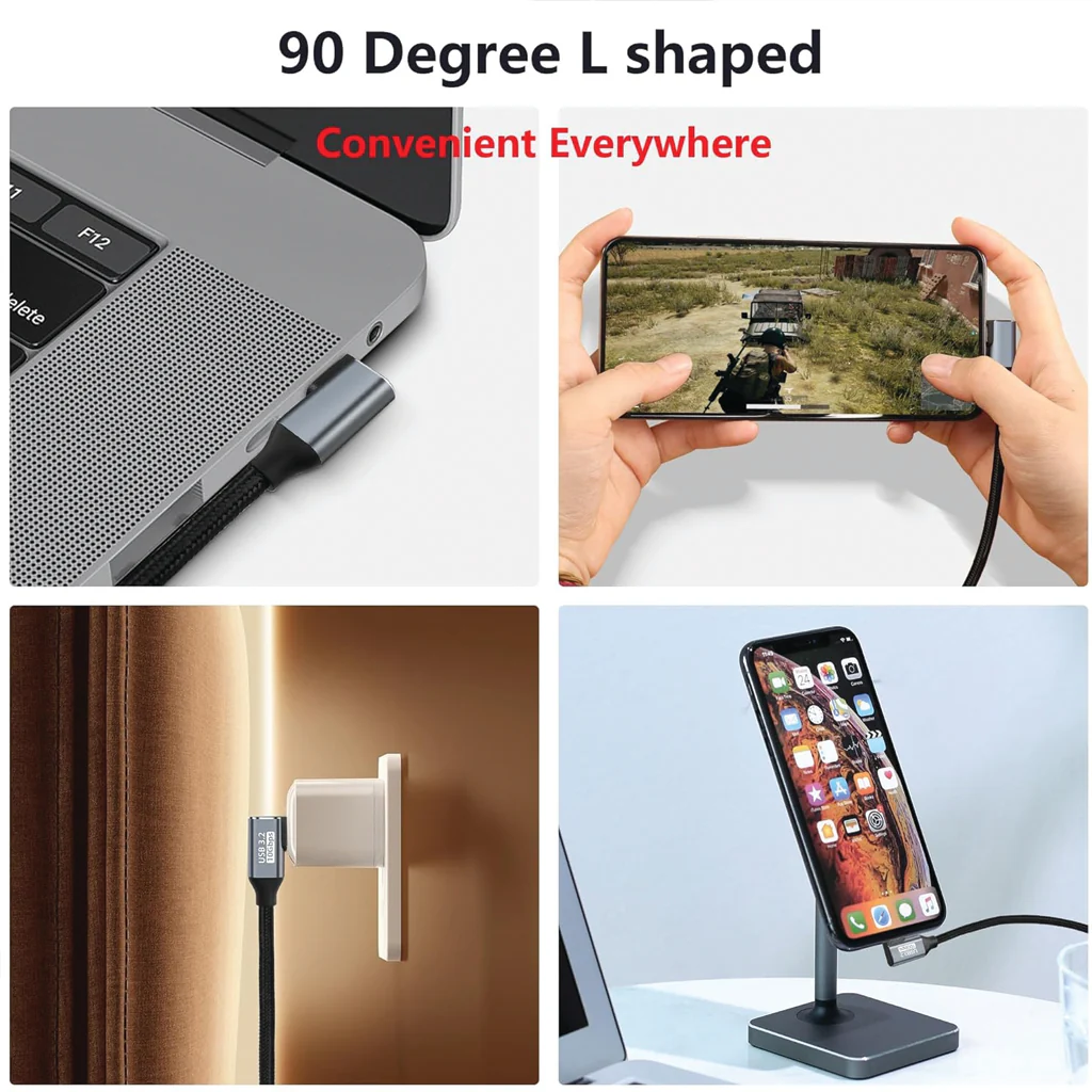 TECPHILE - L Shape Type-C Male to Type-C Female 100W Charging Cable - Image 3