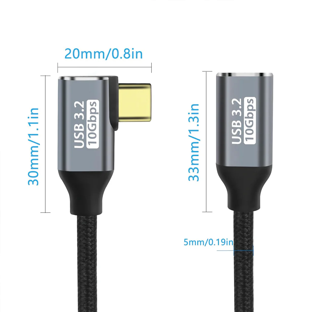 TECPHILE - L Shape Type-C Male to Type-C Female 100W Charging Cable - Image 8