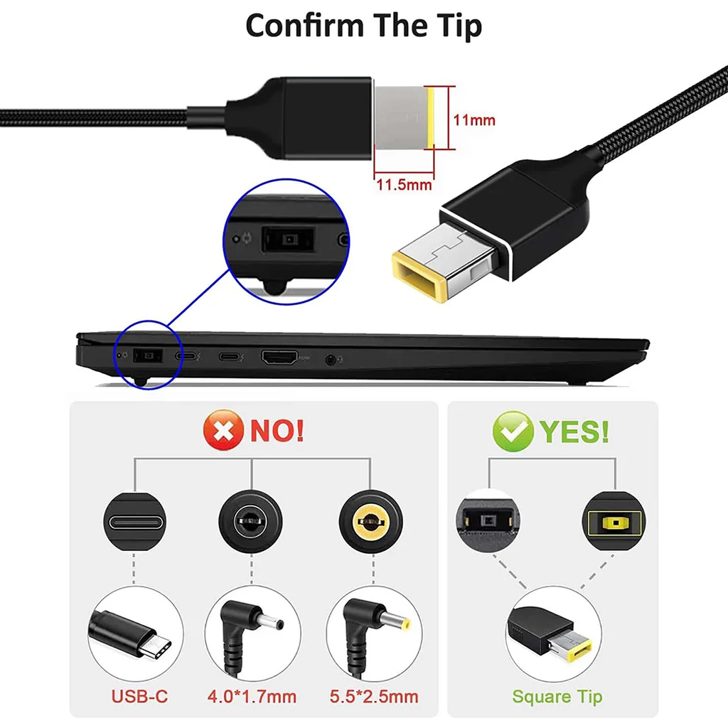 TECPHILE 100W PD Charging Nylon Cable for Lenovo Laptop - Image 3