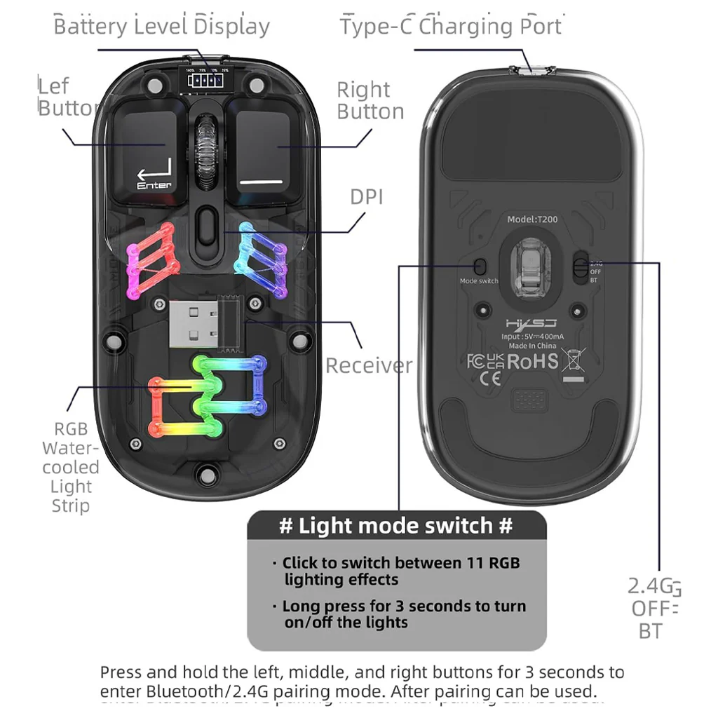 TECPHILE - M111 Transparent Dual Mode Wireless Bluetooth Mouse - Image 14