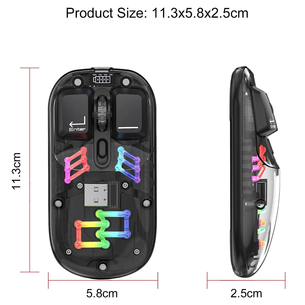 TECPHILE - M111 Transparent Dual Mode Wireless Bluetooth Mouse - Image 15