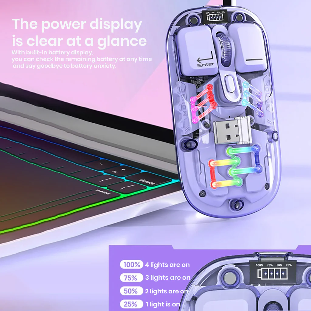 TECPHILE - M111 Transparent Dual Mode Wireless Bluetooth Mouse - Image 2