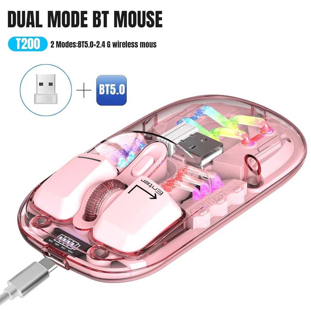 TECPHILE - M111 Transparent Dual Mode Wireless Bluetooth Mouse - Image 21