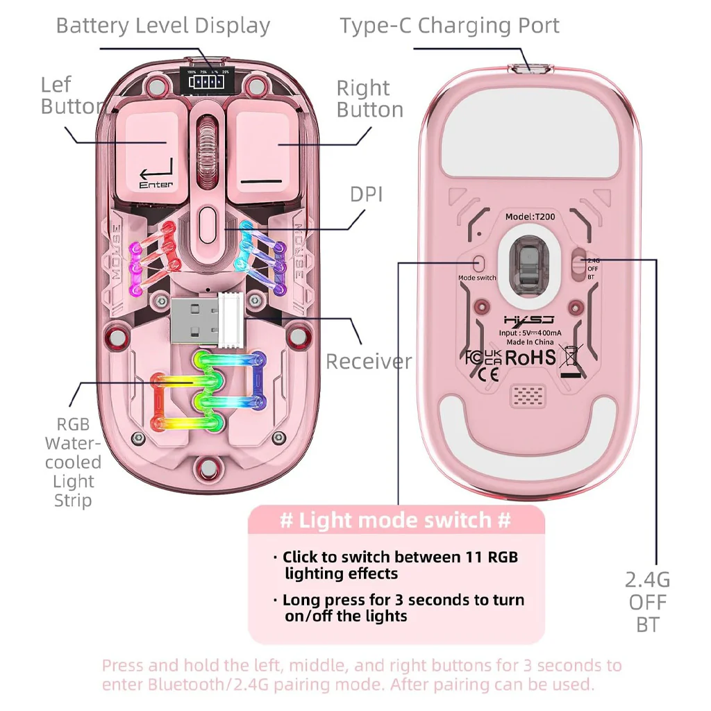 TECPHILE - M111 Transparent Dual Mode Wireless Bluetooth Mouse - Image 24