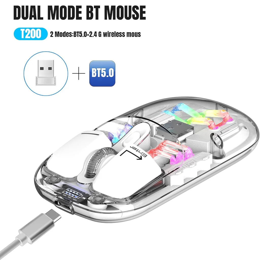 TECPHILE - M111 Transparent Dual Mode Wireless Bluetooth Mouse - Image 27