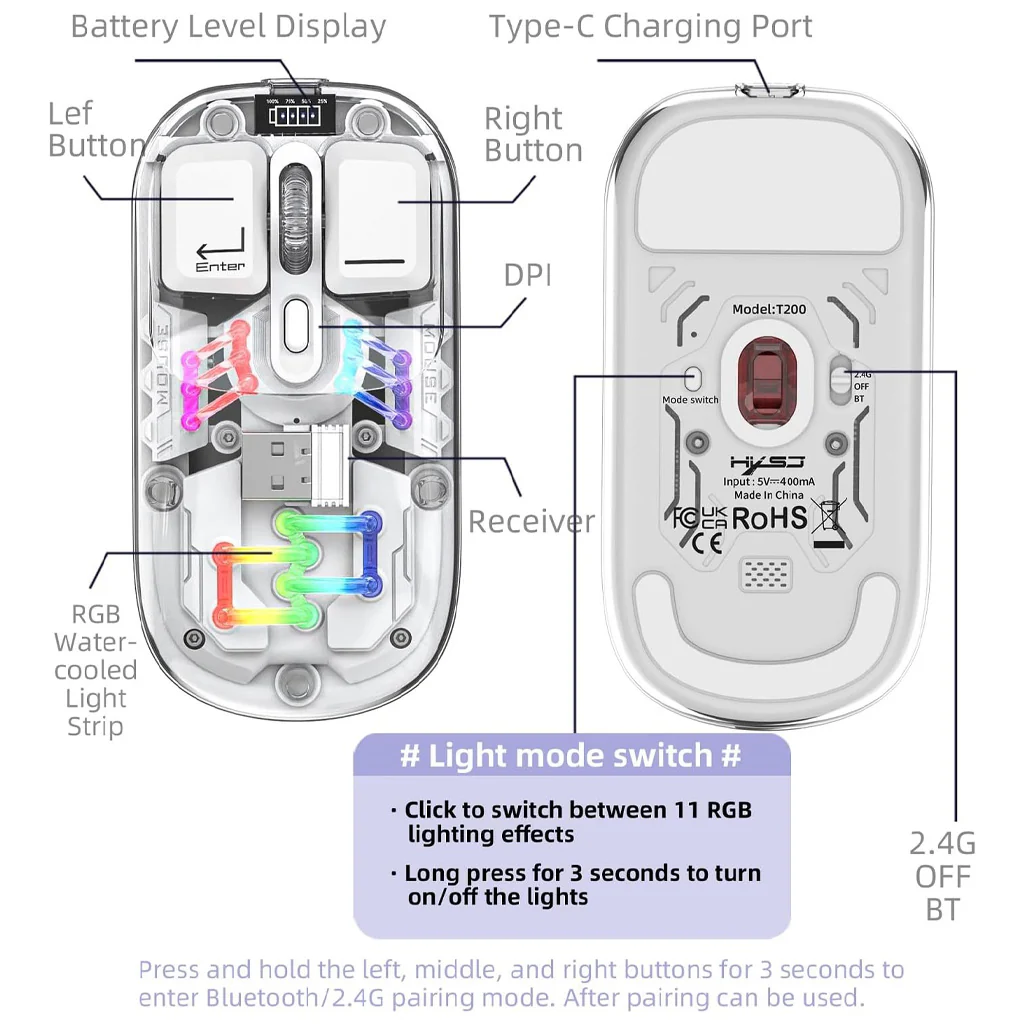 TECPHILE - M111 Transparent Dual Mode Wireless Bluetooth Mouse - Image 30