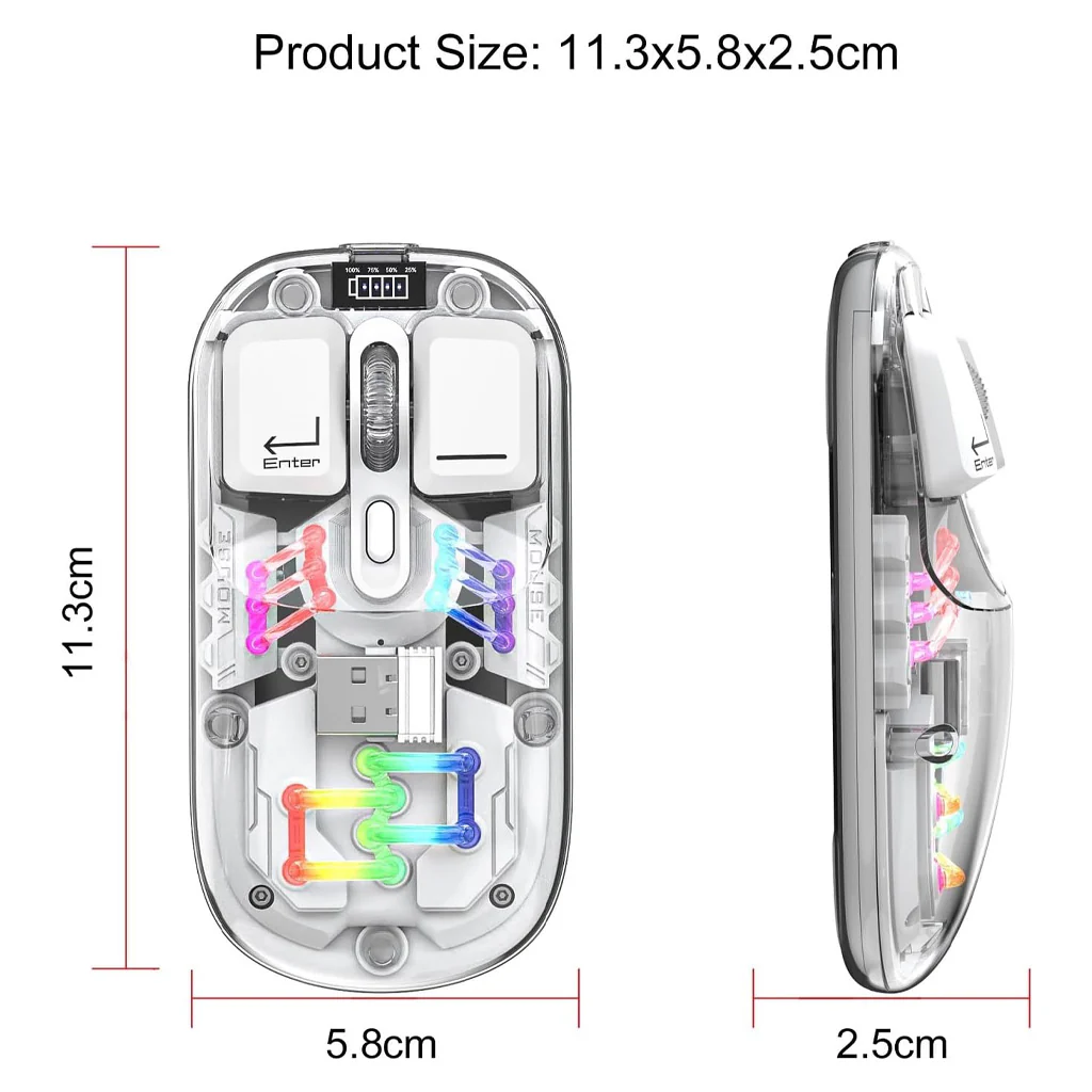 TECPHILE - M111 Transparent Dual Mode Wireless Bluetooth Mouse - Image 31