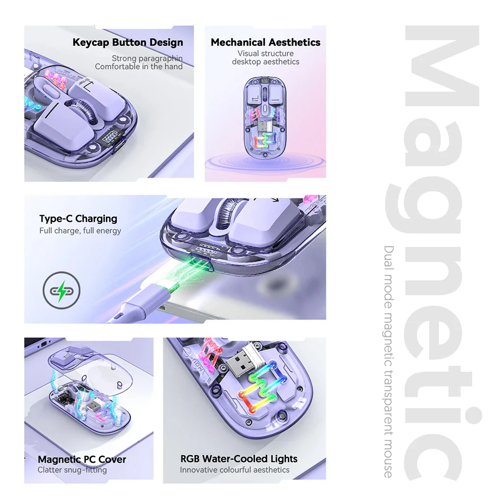 TECPHILE - M111 Transparent Dual Mode Wireless Bluetooth Mouse - Image 4