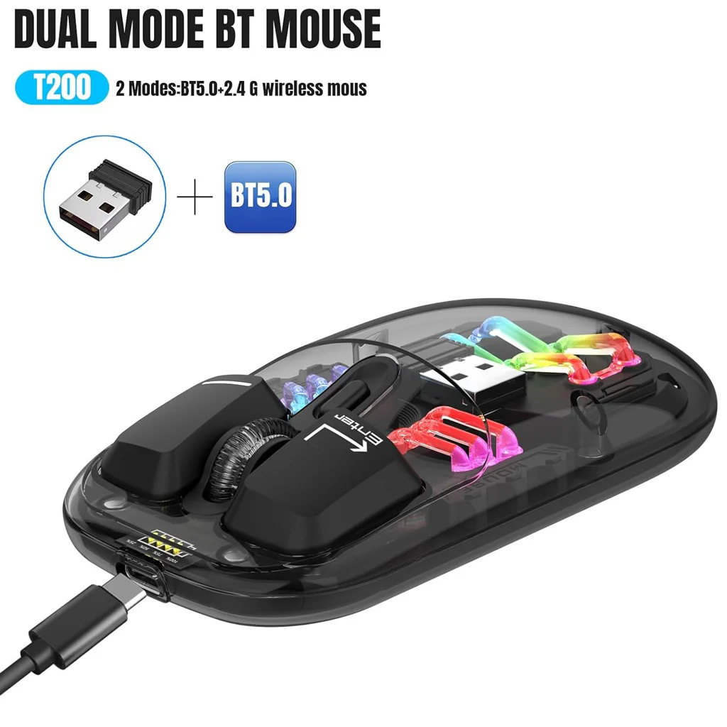 TECPHILE - M111 Transparent Dual Mode Wireless Bluetooth Mouse - Image 9