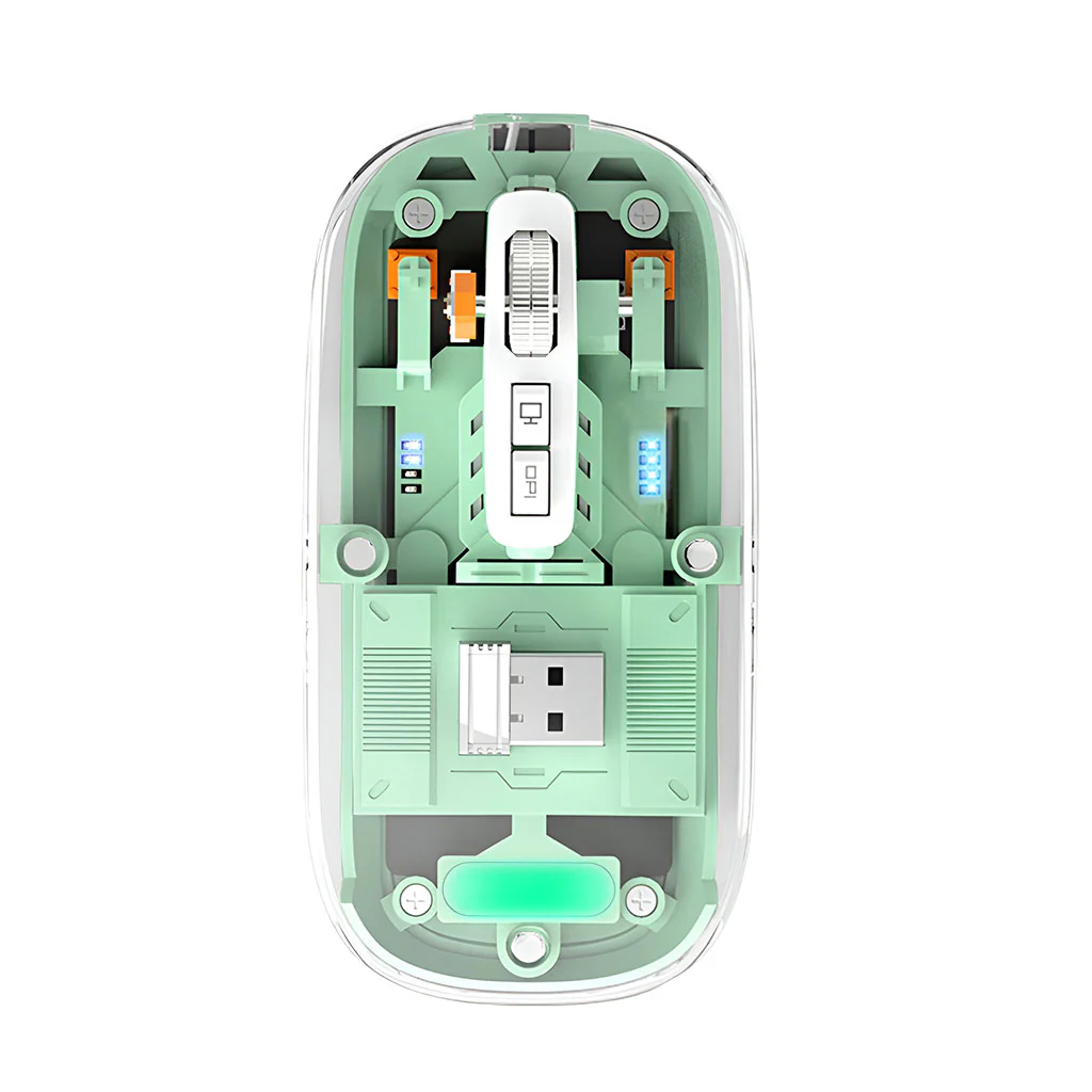 TECPHILE M133 Transparent Wireless RGB Mouse, Tri-Mode Connectivity - Image 3