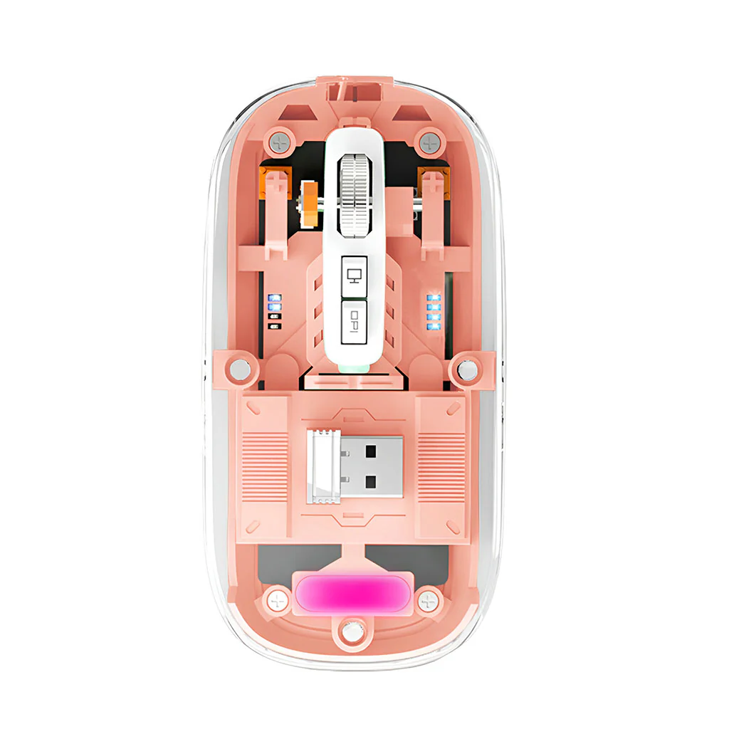 TECPHILE M133 Transparent Wireless RGB Mouse, Tri-Mode Connectivity - Image 4