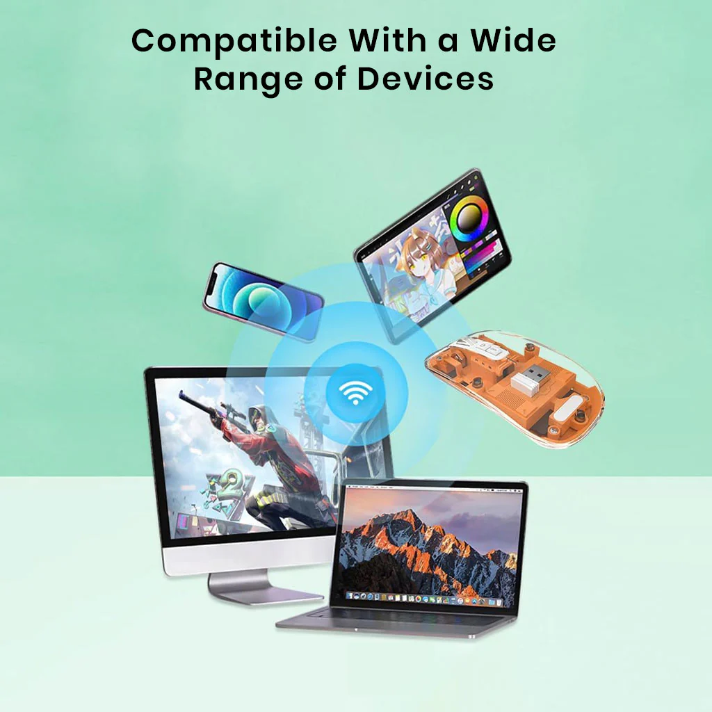 TECPHILE M133 Transparent Wireless RGB Mouse, Tri-Mode Connectivity - Image 8