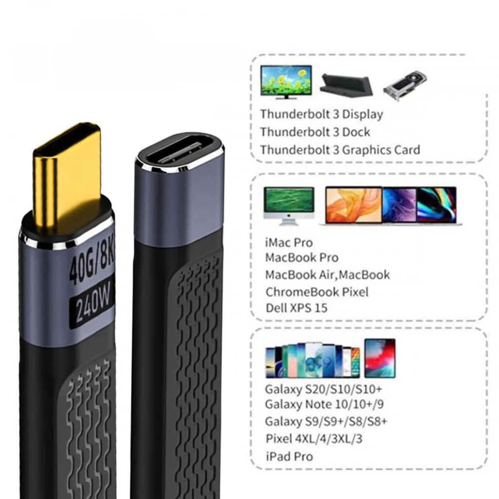 TECPHILE - PD 240W 40Gbps Type-C Male to Type-C  Female FPC Cable - Image 3