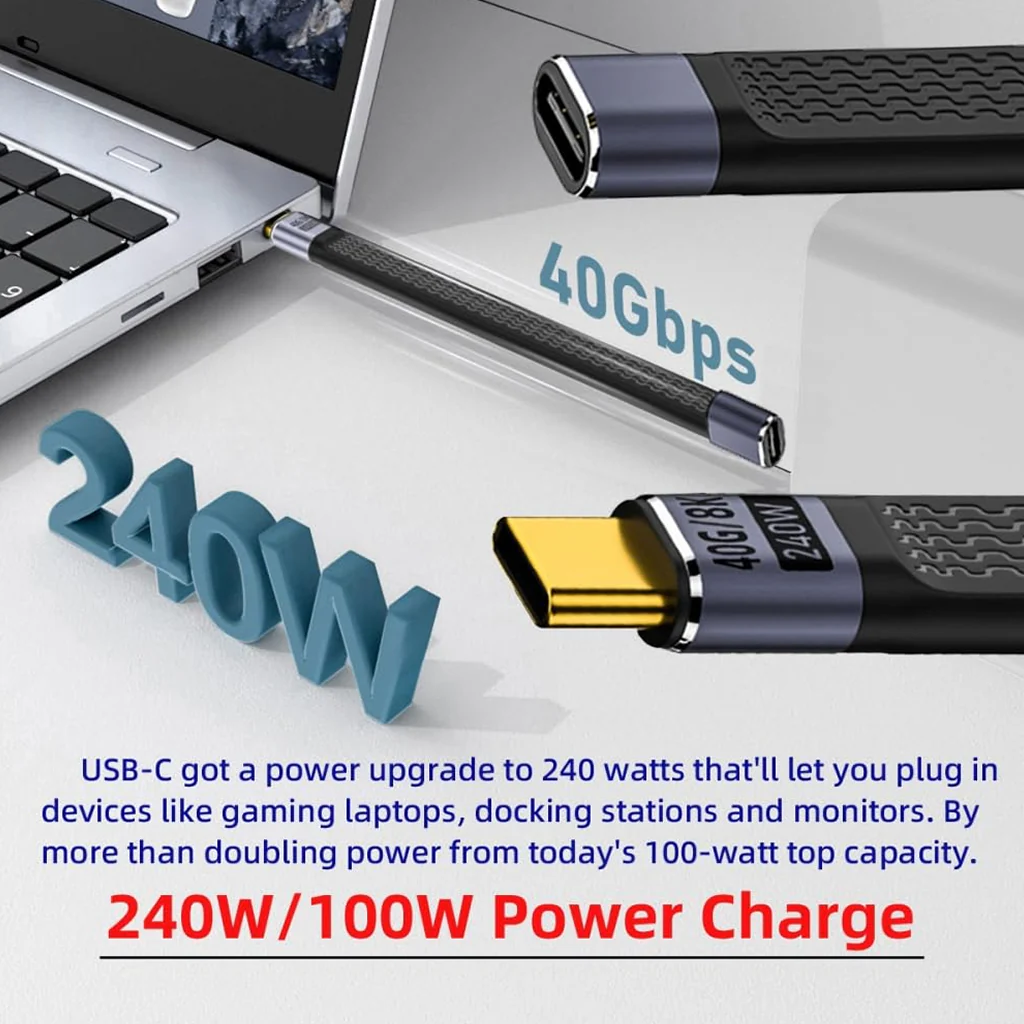 TECPHILE - PD 240W 40Gbps Type-C Male to Type-C  Female FPC Cable - Image 4