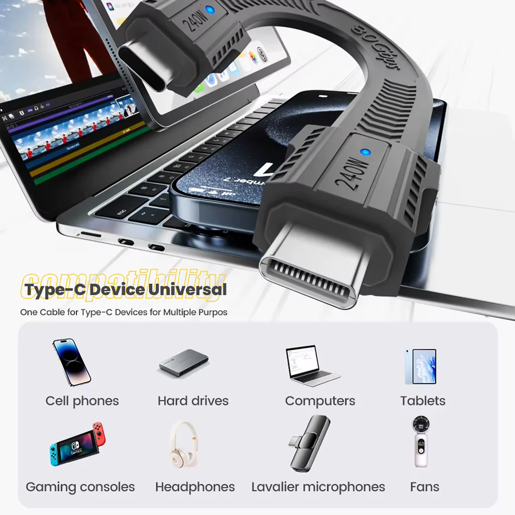 TECPHILE - PD240W 80Gbps Type C Male to Type C Male FPC Cable (13CM) - Image 10