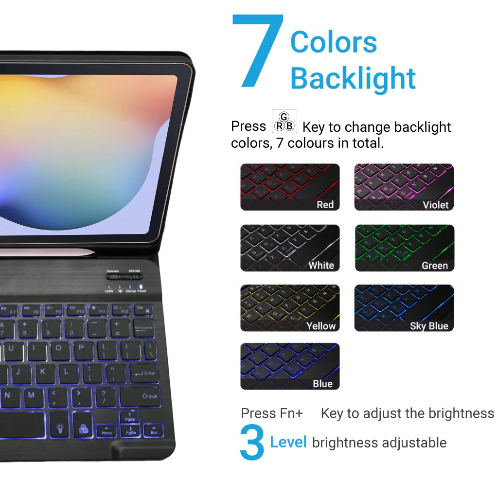TECPHILE - PS-P610D Wireless Keyboard Case for Samsung Tab S6 Lite - Image 3