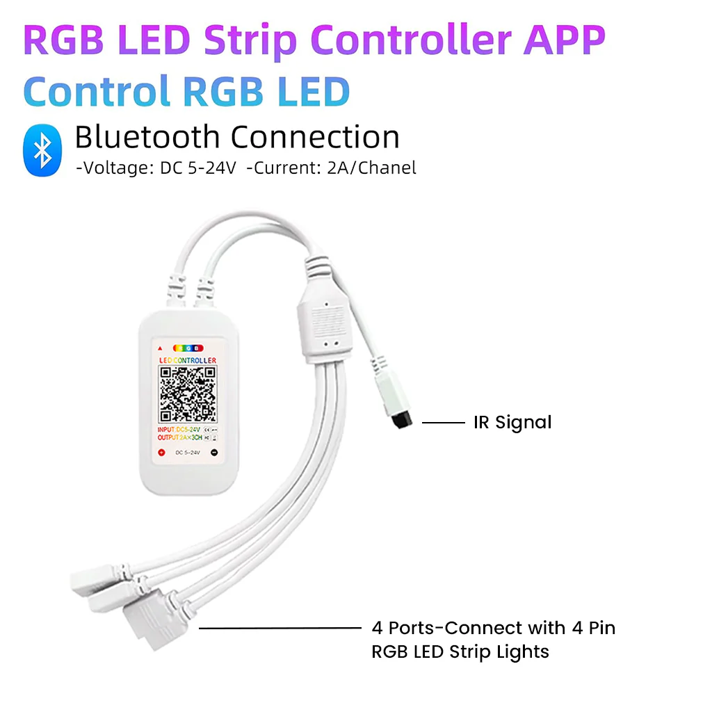 TECPHILE RGB 4 Pin Four Port Smart Strip Light Controller with Remote - Image 7