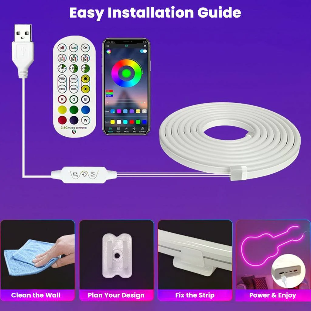 TECPHILE - RGB LED Neon Rope Lights with 5V Adapter - Image 11