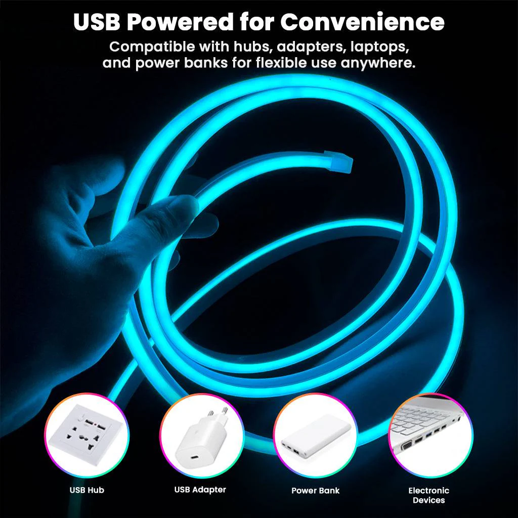 TECPHILE - RGB LED Neon Rope Lights with 5V Adapter - Image 4
