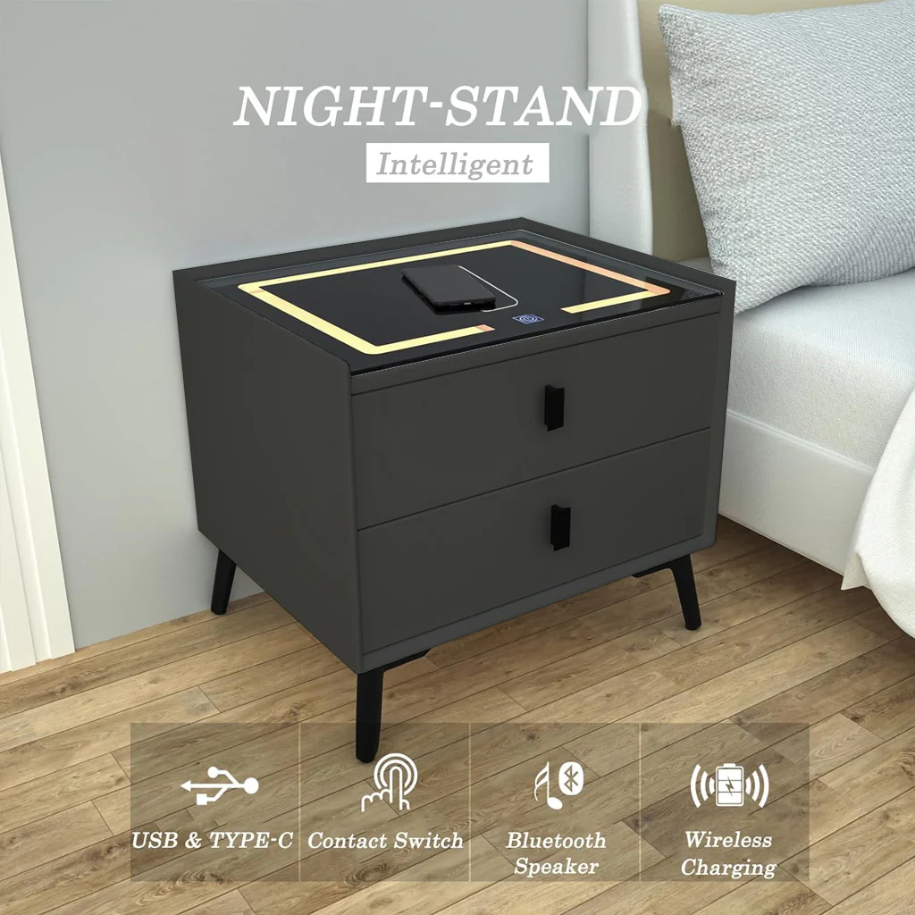 TECPHILE - Smart Side Table with Wireless Charging Station (Nightstand) - Image 14