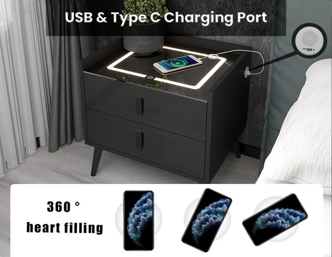 TECPHILE - Smart Side Table with Wireless Charging Station (Nightstand) - Image 21
