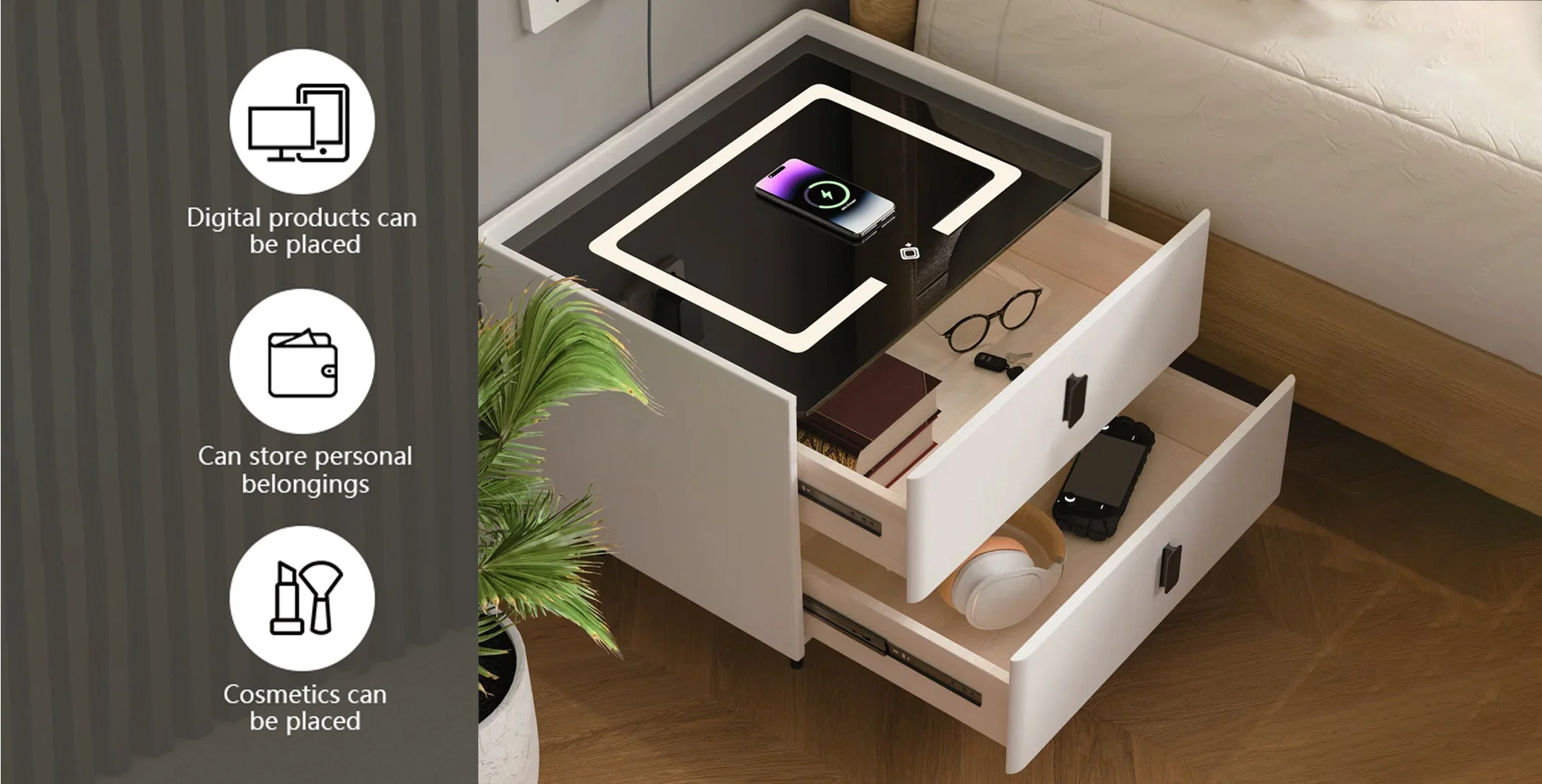 TECPHILE - Smart Side Table with Wireless Charging Station (Nightstand) - Image 24
