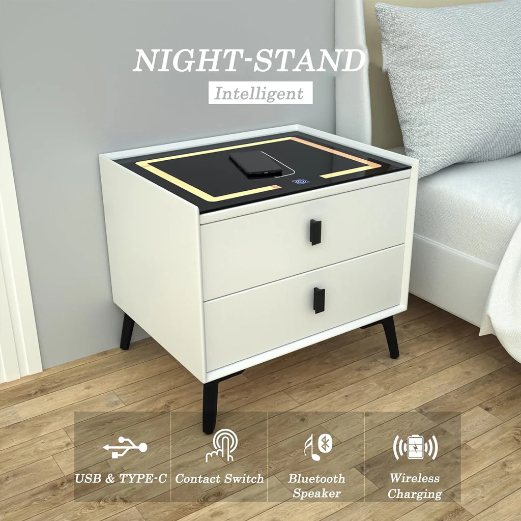 TECPHILE - Smart Side Table with Wireless Charging Station (Nightstand) - Image 5