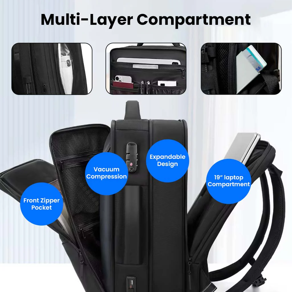 TECPHILE - Smart Airpack Vacuum Compression Travel Backpack 39-55L Expandable - Image 11