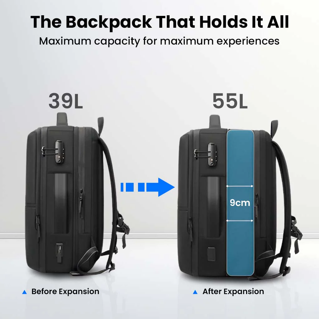 TECPHILE - Smart Airpack Vacuum Compression Travel Backpack 39-55L Expandable - Image 3