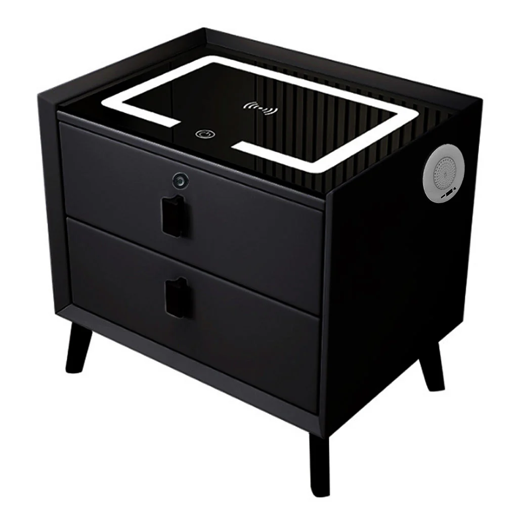 TECPHILE Smart Bedside Table with Wireless Charging, Fingerprint Lock, PIR Sensor