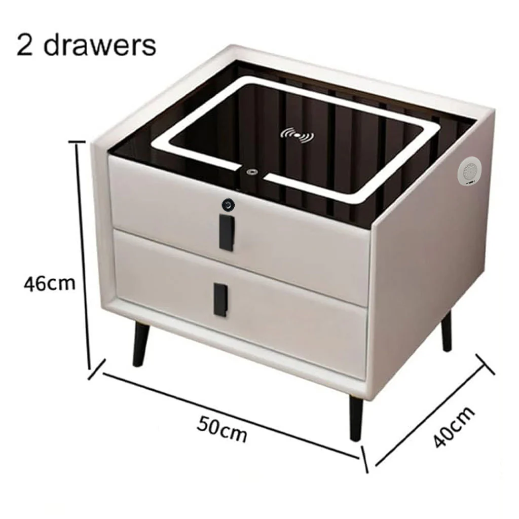 TECPHILE Smart Bedside Table with Wireless Charging, Fingerprint Lock, PIR Sensor - Image 14