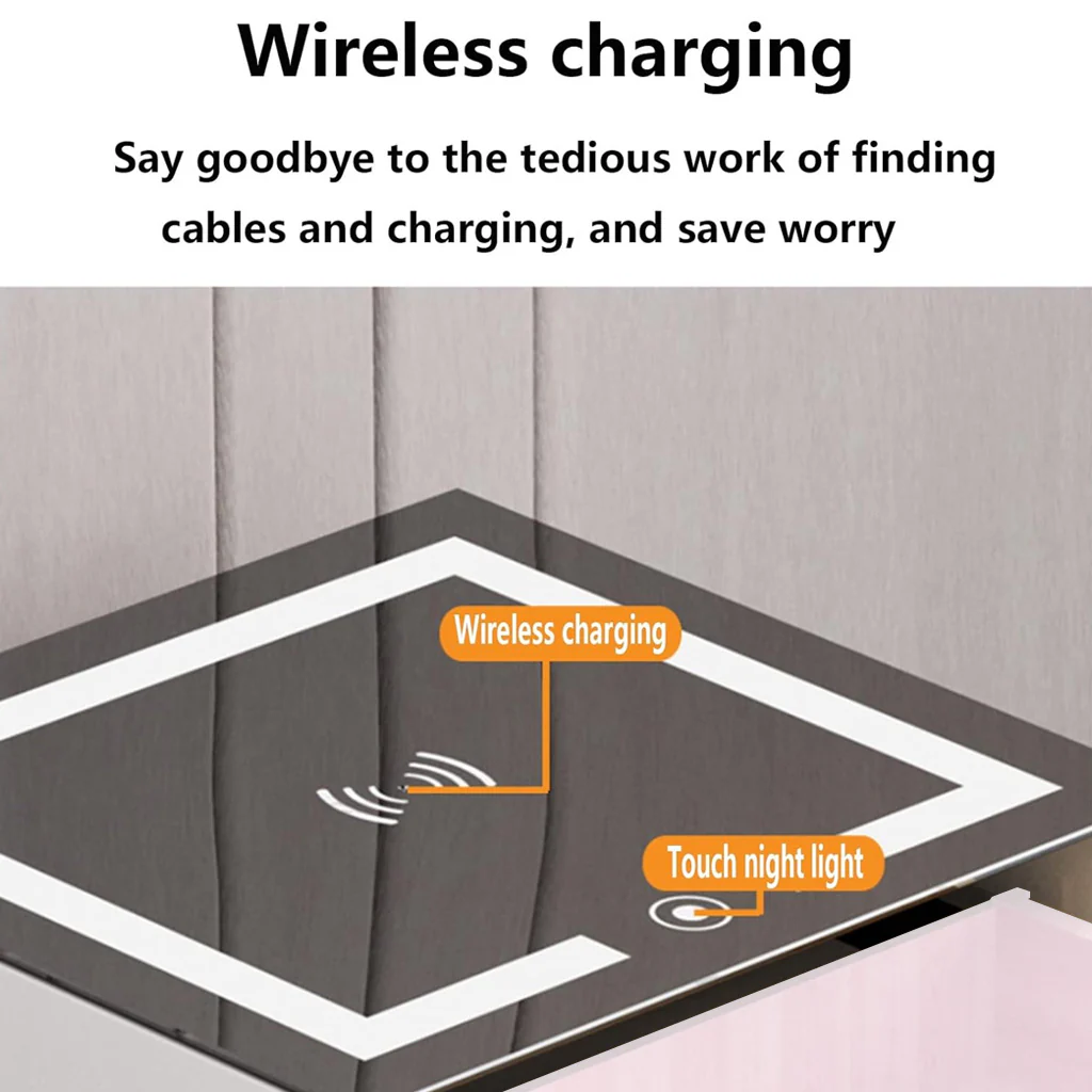 TECPHILE Smart Bedside Table with Wireless Charging, Fingerprint Lock, PIR Sensor - Image 17