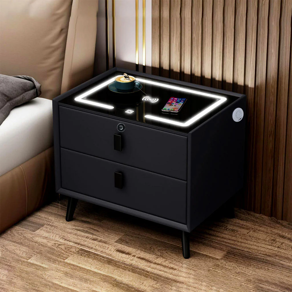 TECPHILE Smart Bedside Table with Wireless Charging, Fingerprint Lock, PIR Sensor - Image 2