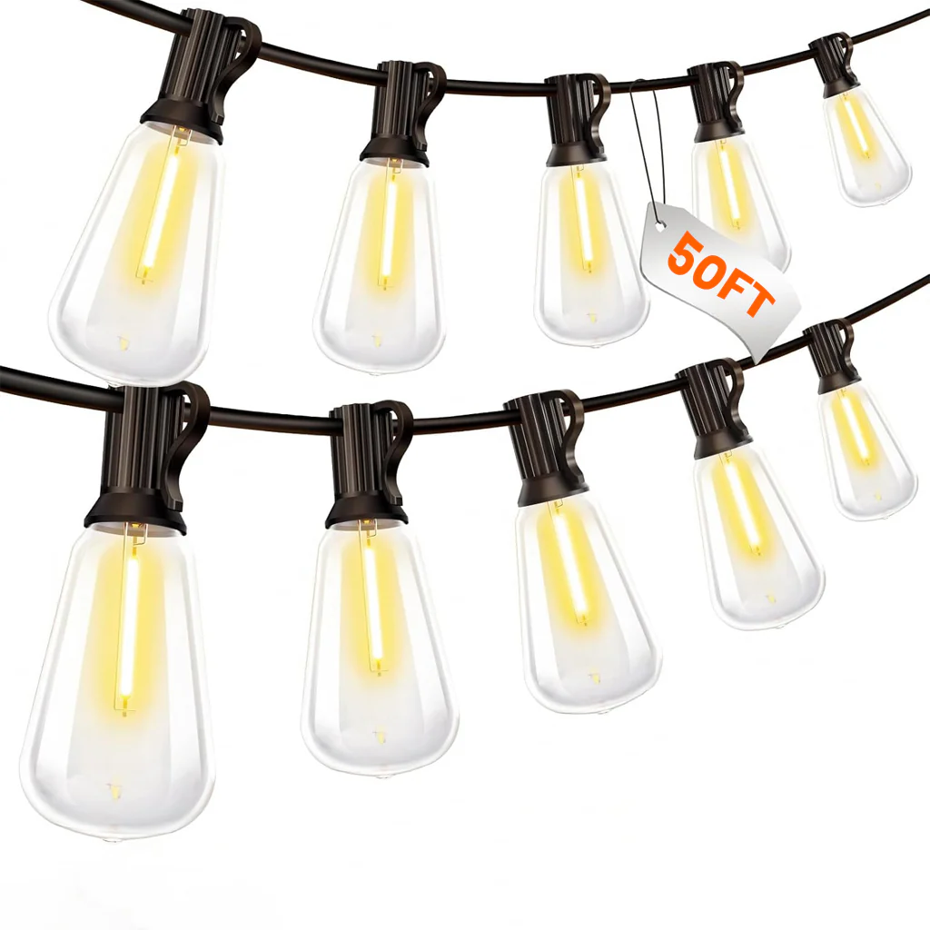 TECPHILE – ST38 50ft Outdoor String Lights Waterproof & Shatterproof Bulbs
