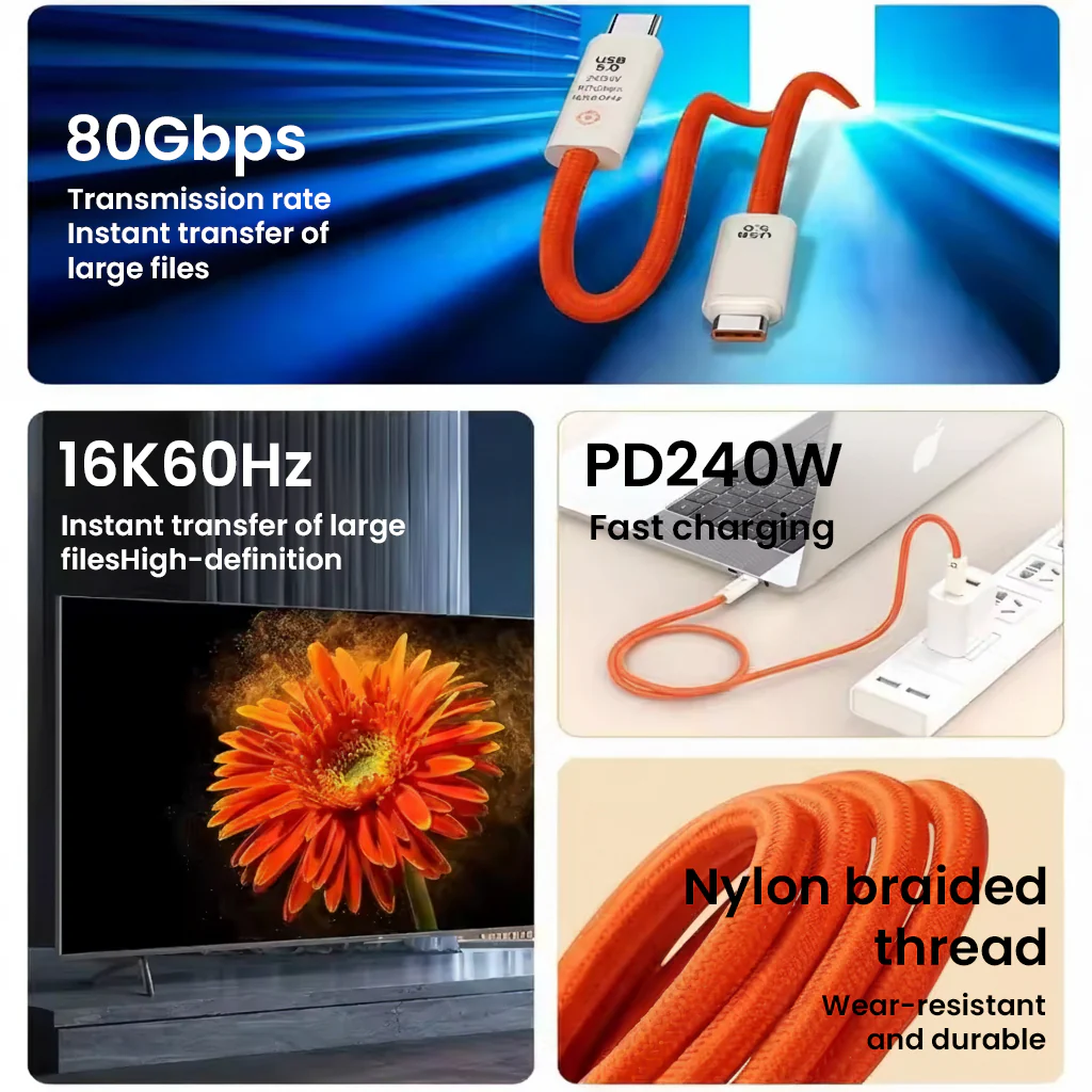 TECPHILE- TP03 240W Type-C to Type-C Fast PD Charging Cable (100CM) - Image 3