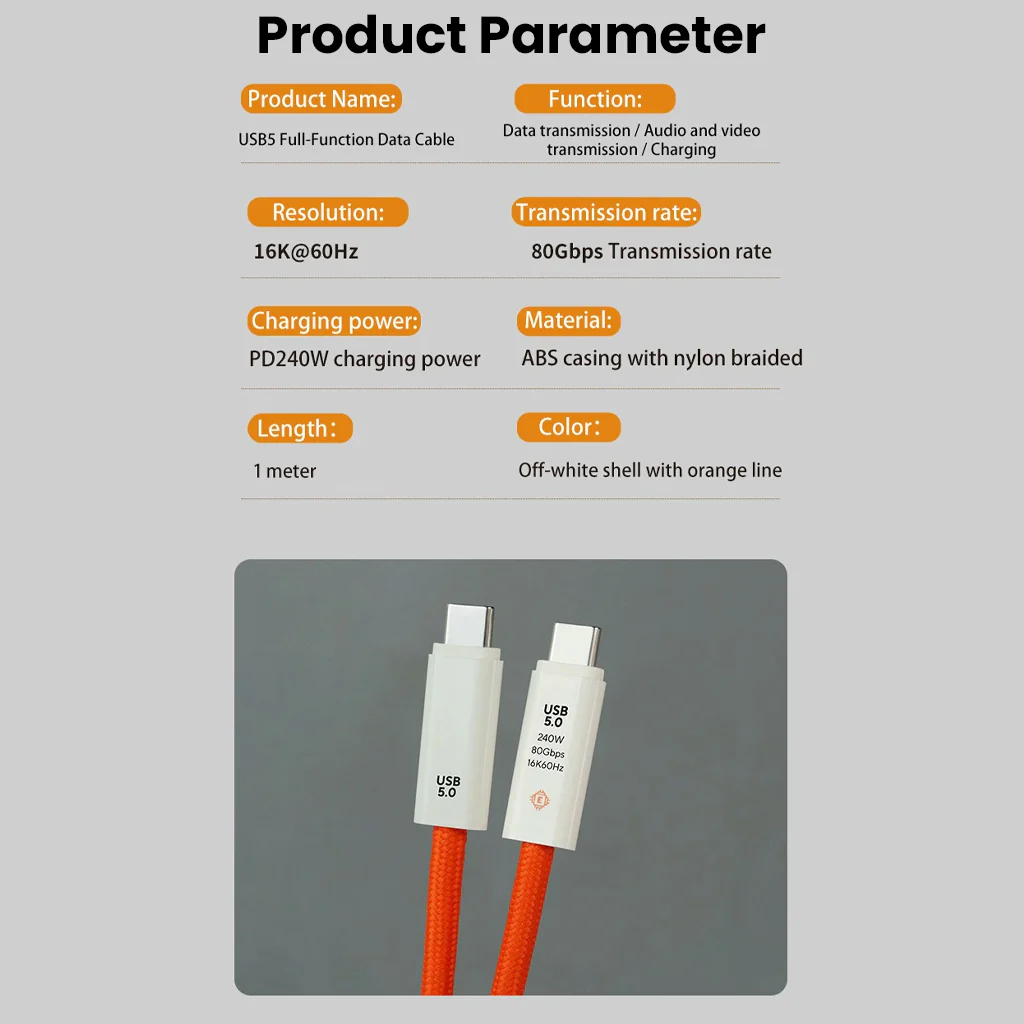 TECPHILE- TP03 240W Type-C to Type-C Fast PD Charging Cable (100CM) - Image 8