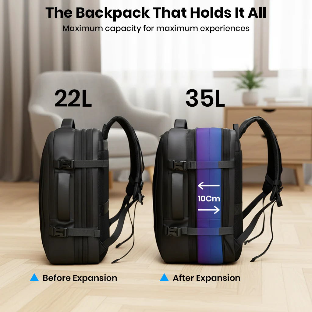 TECPHILE – Travel Laptop Bag 22L - 35L Expandable and Convertible Backpack - Image 3