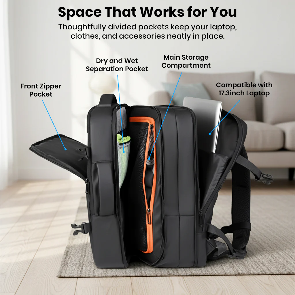 TECPHILE – Travel Laptop Bag 22L - 35L Expandable and Convertible Backpack - Image 9
