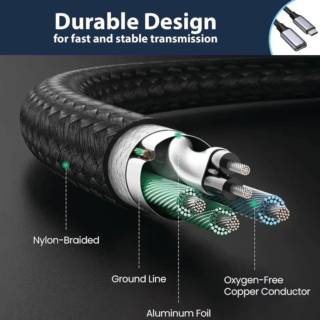 TECPHILE - USB 3.2 Type-C Male to Type-C Female PD Extension Cable - Image 5