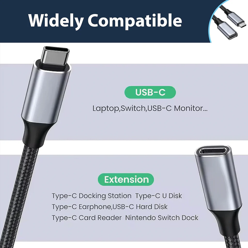 TECPHILE - USB 3.2 Type-C Male to Type-C Female PD Extension Cable - Image 8