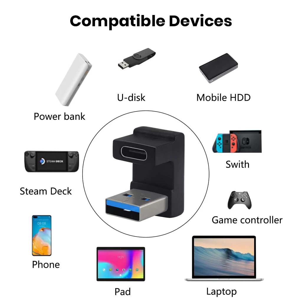TECPHILE U-Shaped Type-C 3.1 Female to USB-A Male Adapter - Image 3