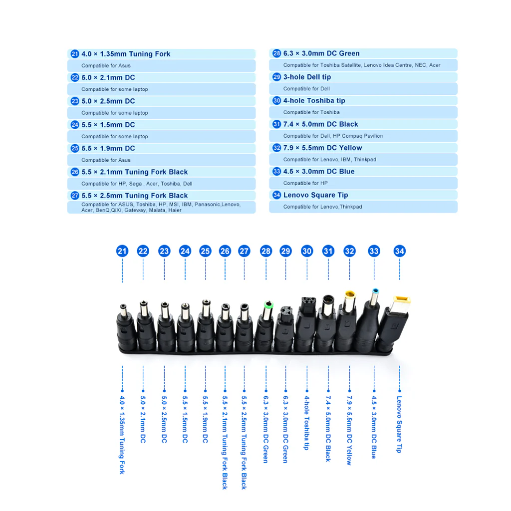 TECPHILE- Universal 34 PCs Laptop DC Adapter Set With 65W Cable (150CM) - Image 9