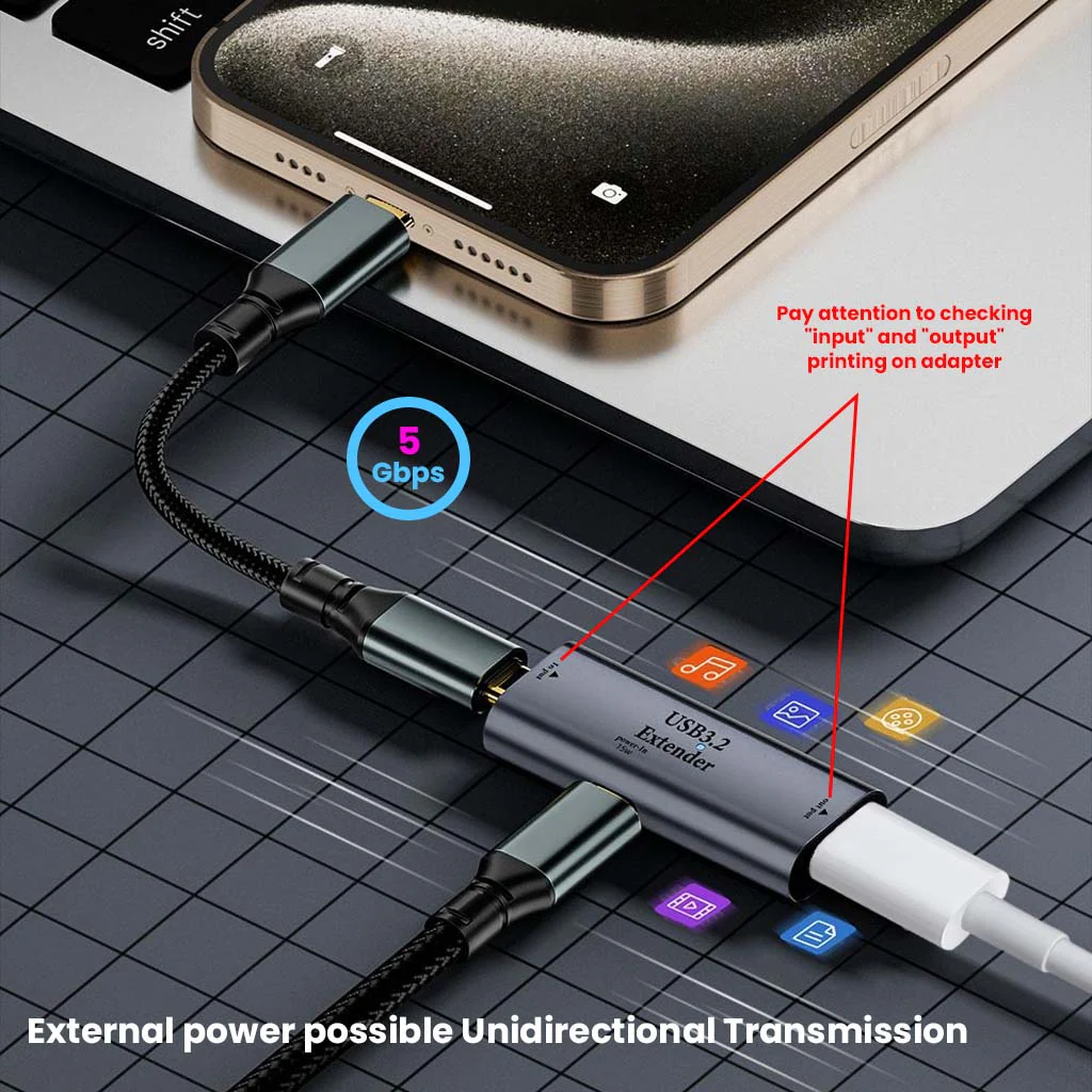 TECPHILE- USB C 3.2 Signal Amplifier and 2x 5M Data Cable 8K@60Hz - Image 2