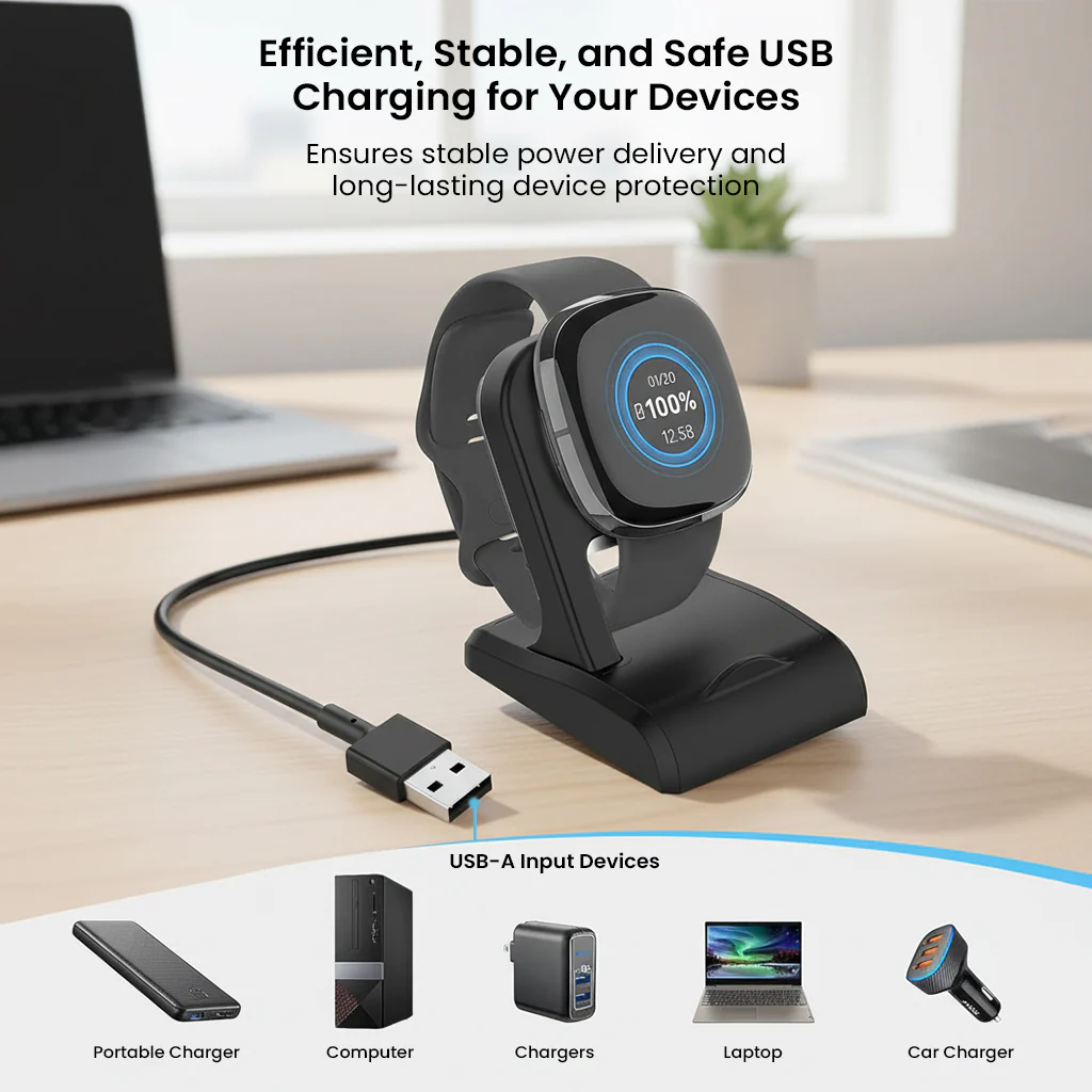 TECPHILE- USB Magnetic Charging Dock for Fitbit Sense & Versa 3 - Image 6