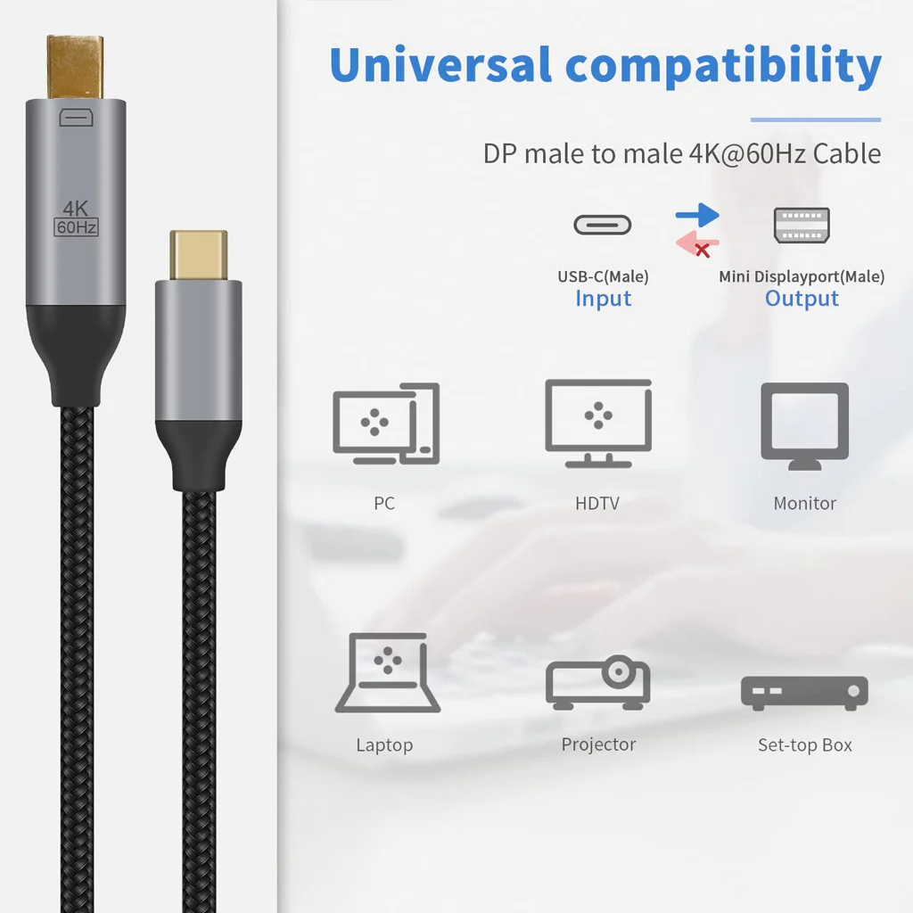 TECPHILE USB Type C to Mini Display Port Cable - Image 3
