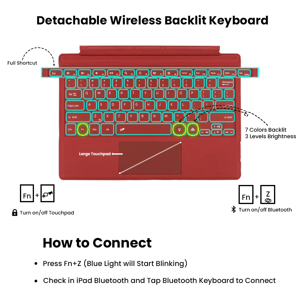 TECPHILE - Wireless Keyboard for Microsoft Surface Pro 3/4/5/6/7 - Image 7