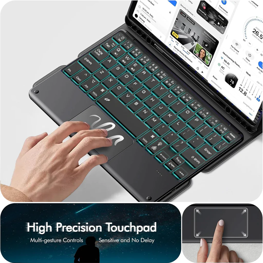 XZT-S9 Keyboard Case for Galaxy Tab S10 FE/S9 FE/S9 with Touchpad & 360° Cover - Image 3