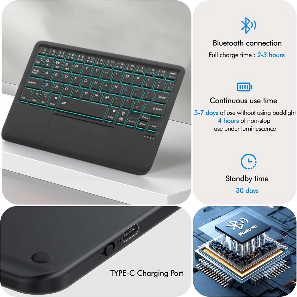 XZT-S9 Keyboard Case for Galaxy Tab S10 FE/S9 FE/S9 with Touchpad & 360° Cover - Image 5